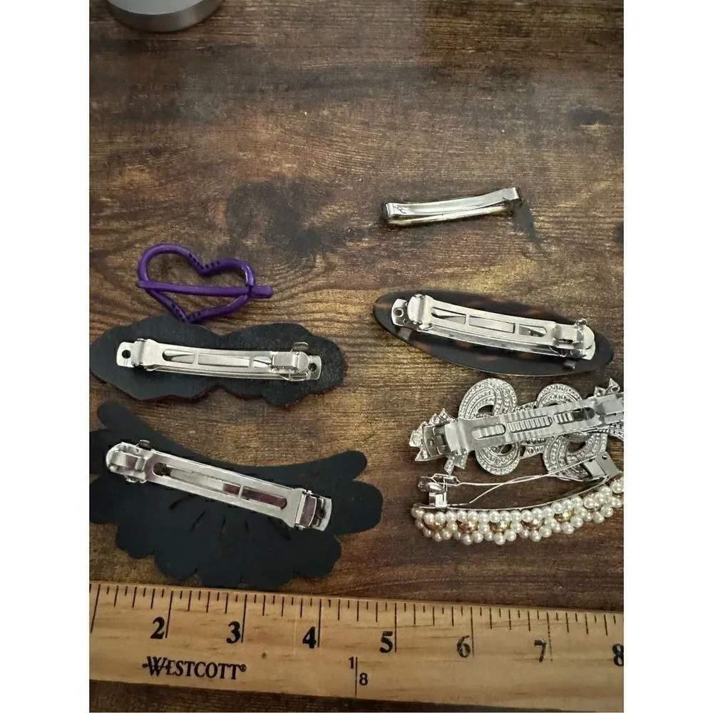 Vintage Hair Clip and Barrettes Lot 7 Silvertone Black Sequins Faux Pearl Retro